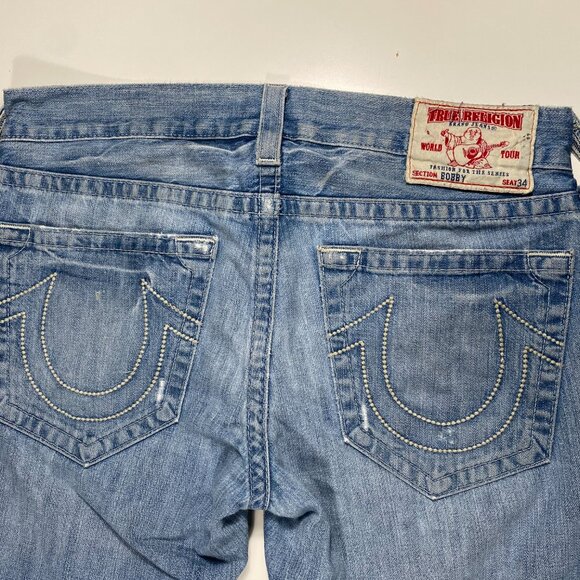 True Religion World Tour Section Bobby Baggy Fit Distressed Men's Jeans 36x32.5 - Picture 9 of 13
